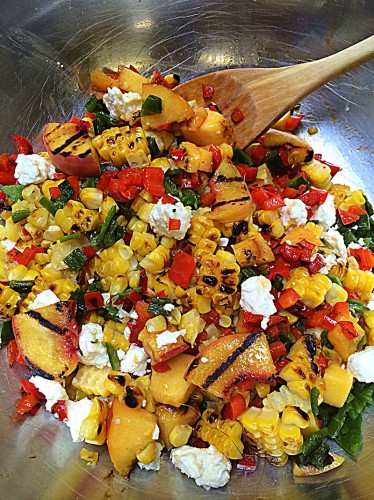 grilled corn and peaches