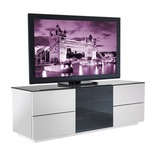 UK Designer High Gloss White TV Cabinet, Stand with Black Glass Sale Launch