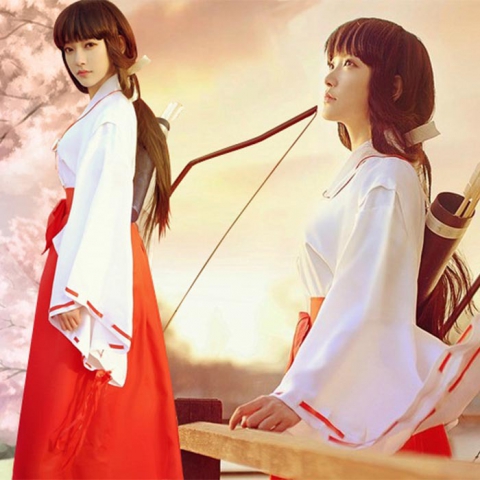 Inuyasha Kikyo Miko Cosplay Halloween Costume Women Kimono Launched