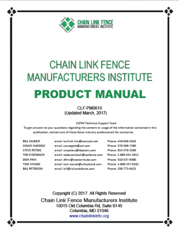 Chain Link Fence Manufacturers Institute Release Revised Product Manual