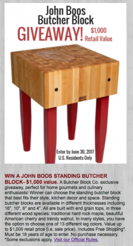 Butcher Block Co. Announces June Consumer Sweepstakes Giveaway