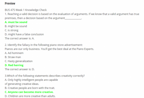 My College Assignment Reveals Case Study Guide On Bus 475 Week 1 Knowledge Check