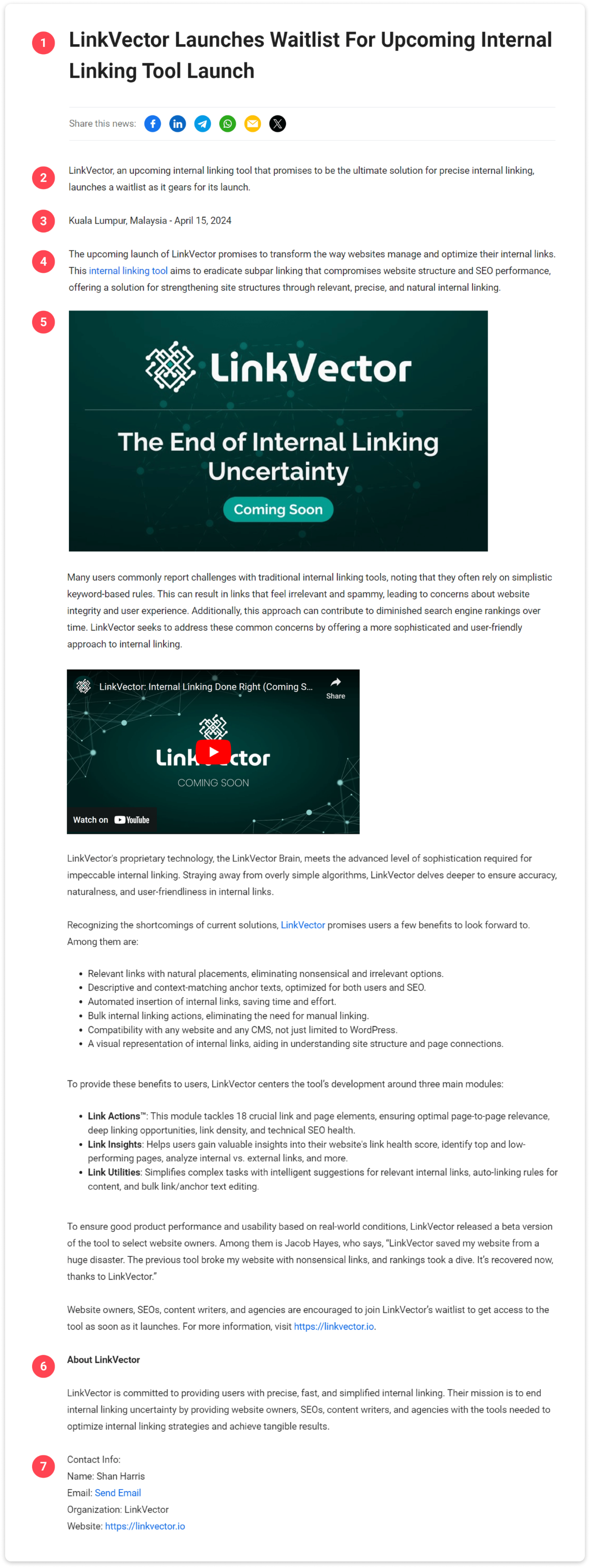 LinkVector Launches Waitlist For Upcoming Internal Linking Tool Launch press release