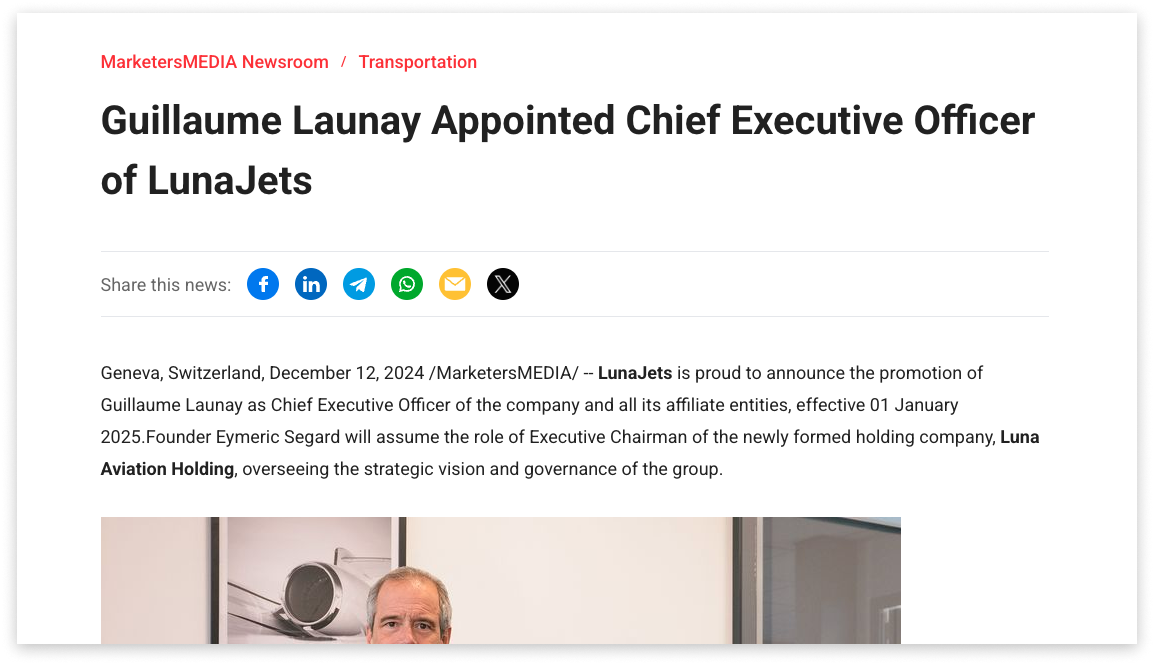 An example of a press release announcing the appointment of a new CEO or executive.