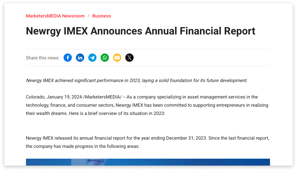 An example of a press release reporting the annual financial performance.