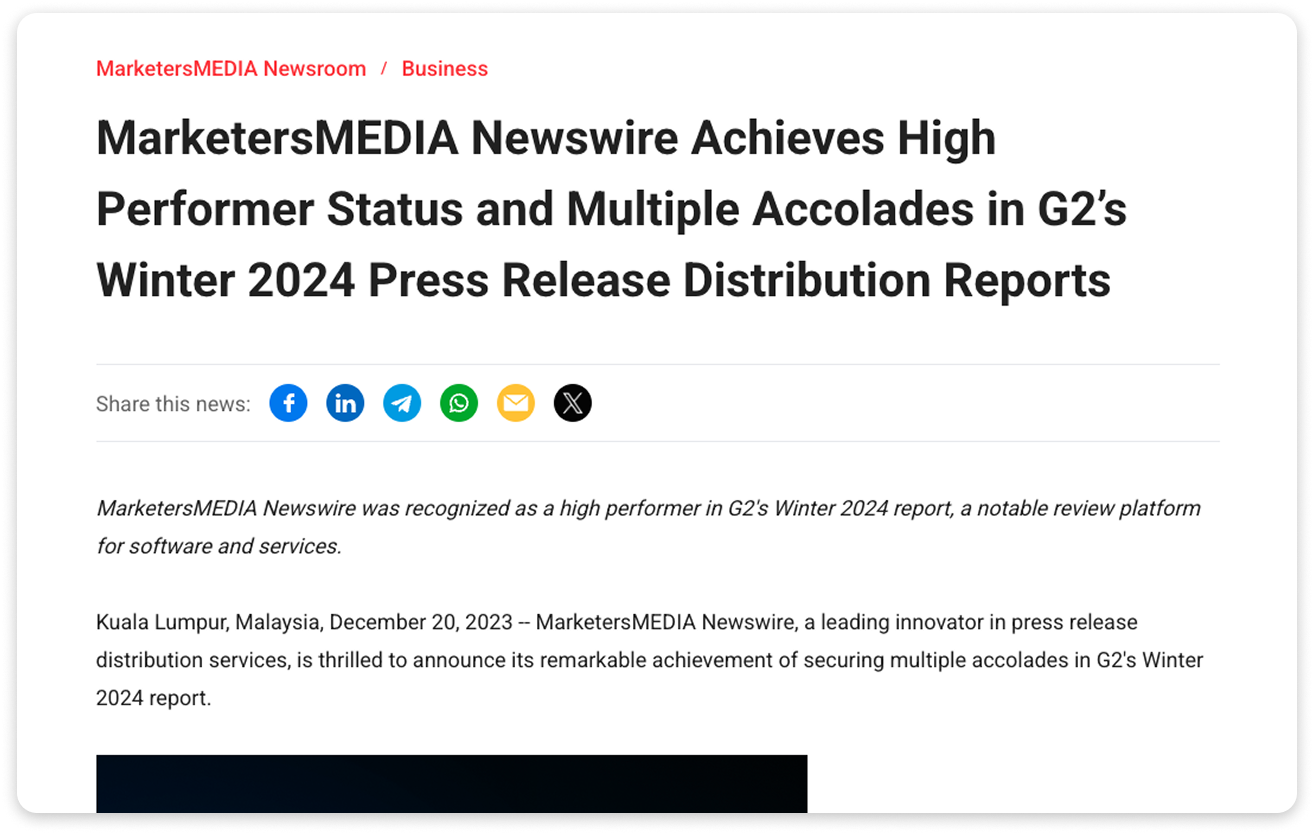 An example of awards and recognition press release.