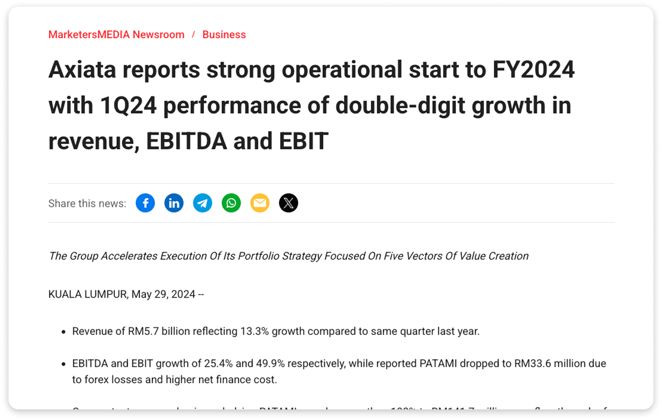 An example of financial announcement press release.