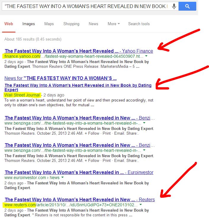 Screenshot of 1st-Tier press release on Google search