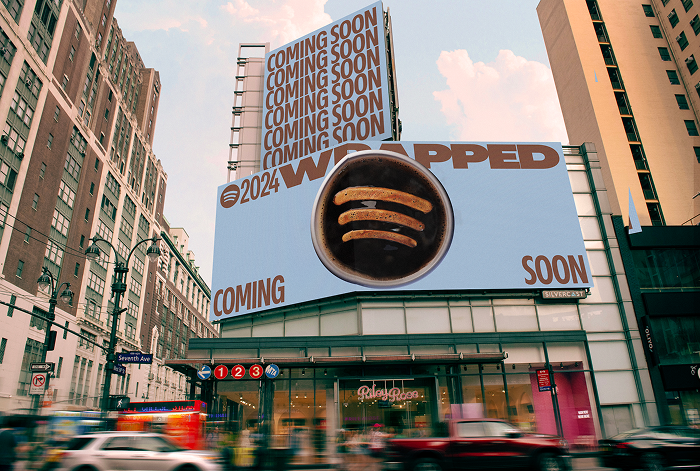 Spotify Wrapped billboard in a city street.