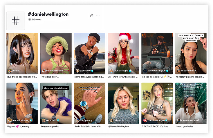 TikTok influencer campaign using the hashtag #danielwellington to promote watches through creator content