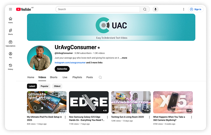 Tech reviewer UrAvgConsumer’s YouTube page.