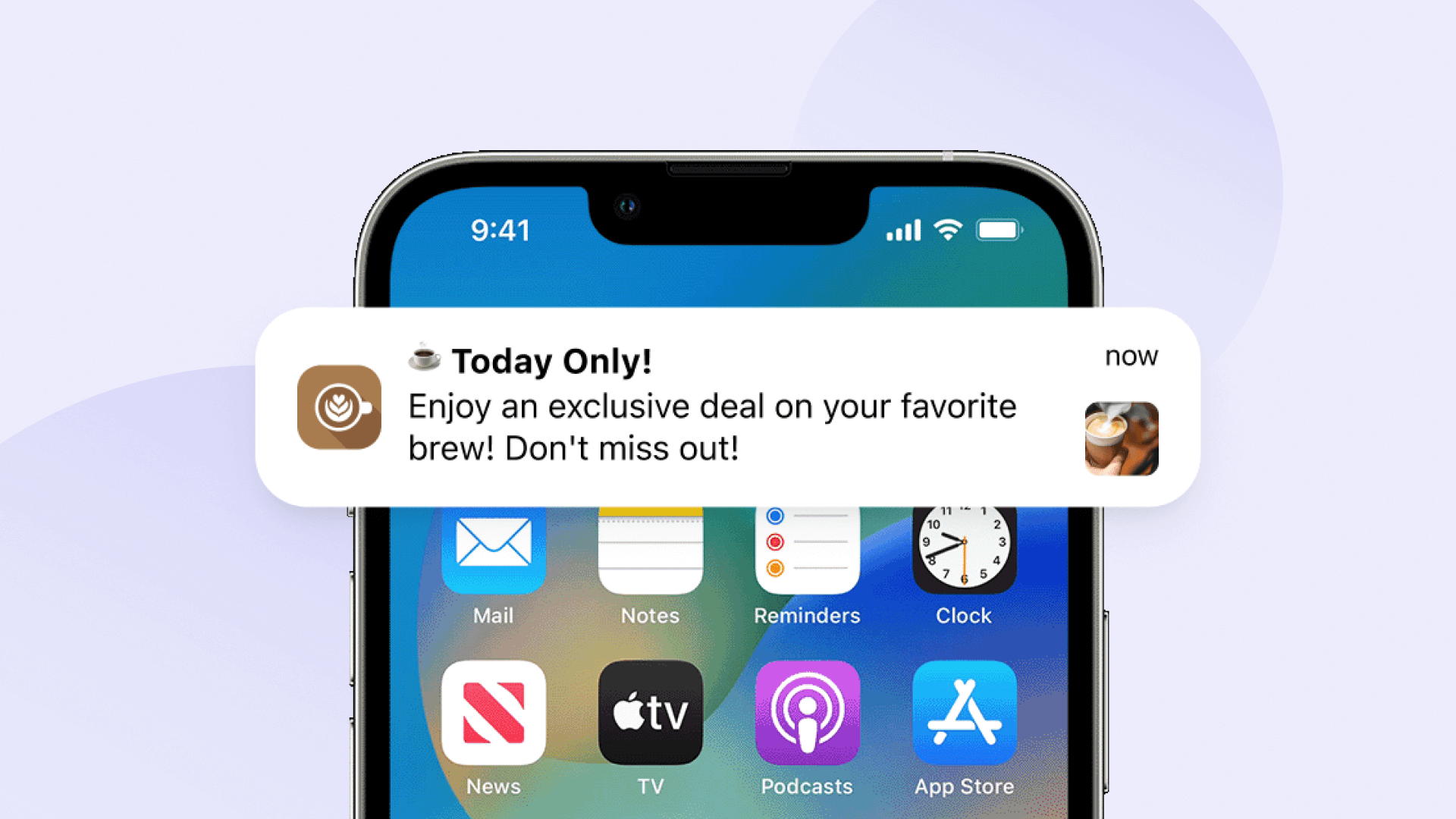 Push notification example on a mobile phone offering an exclusive daily deal to illustrate mobile marketing engagement