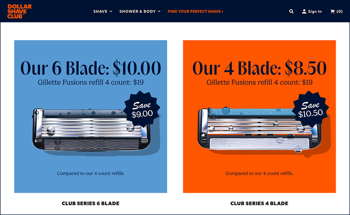 Dollar Shave Club razor pricing comparison