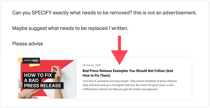 Customer support message requesting clarity, followed by a blog post created to address the issue.
