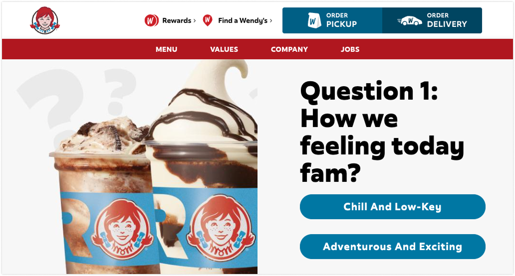 Wendy’s website quiz about Frosty flavors