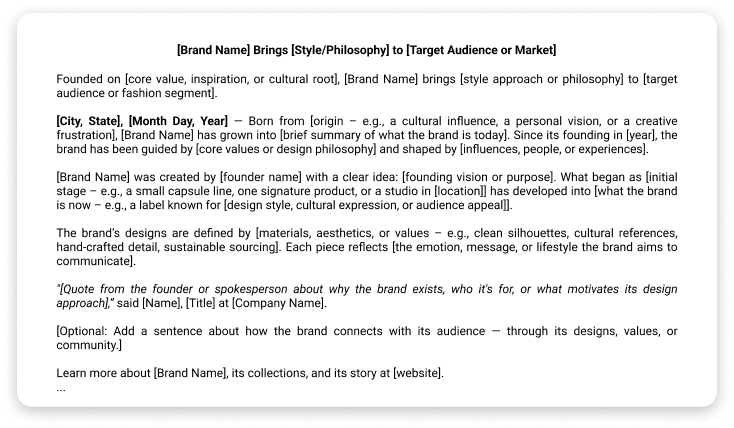 Download Fashion Brand Story press release template