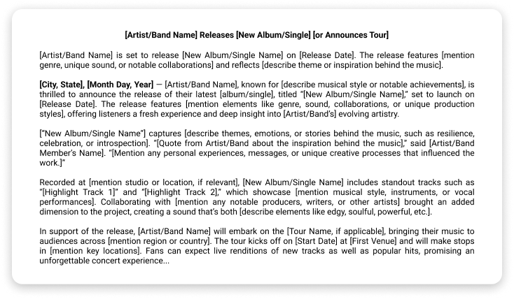 Screenshot of Music Press Release Template