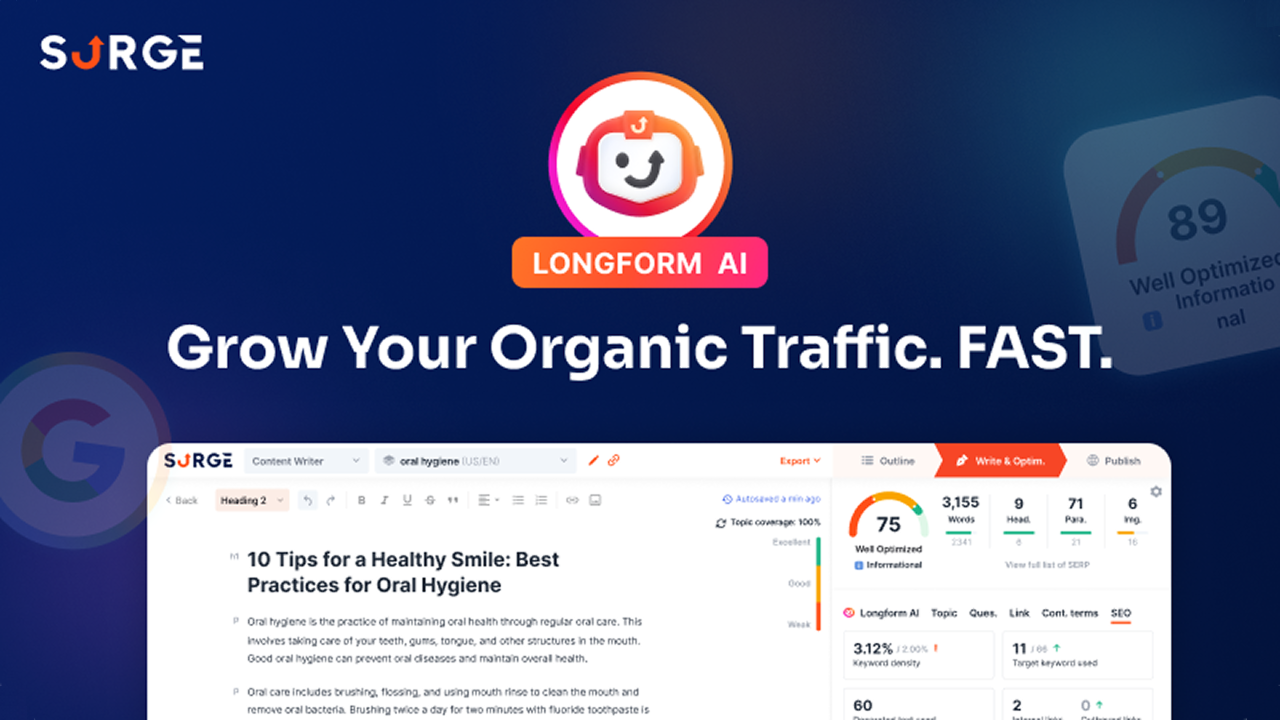 SurgeGraph AI writing and SEO optimization platform
