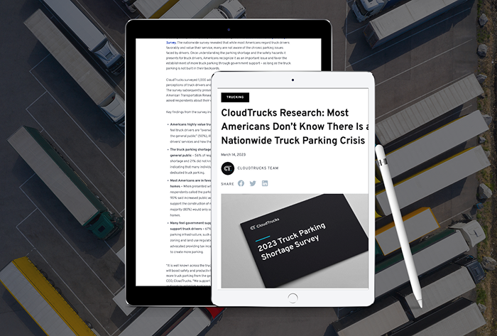 CloudTrucks press release about truck parking shortage survey