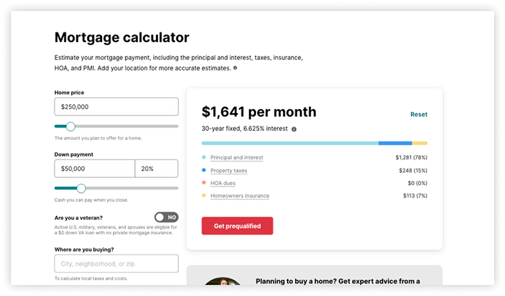 Example of an interactive online mortgage calculator tool.
