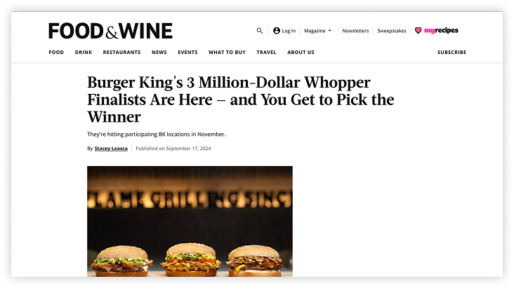 Burger King's "Million Dollar Whopper" contest