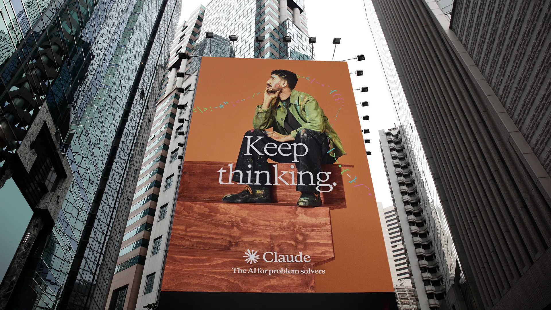 Anthropic’s ‘Keep Thinking’ billboard campaign for Claude AI.