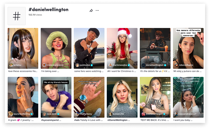 TikTok posts using the #DanielWellington hashtag.