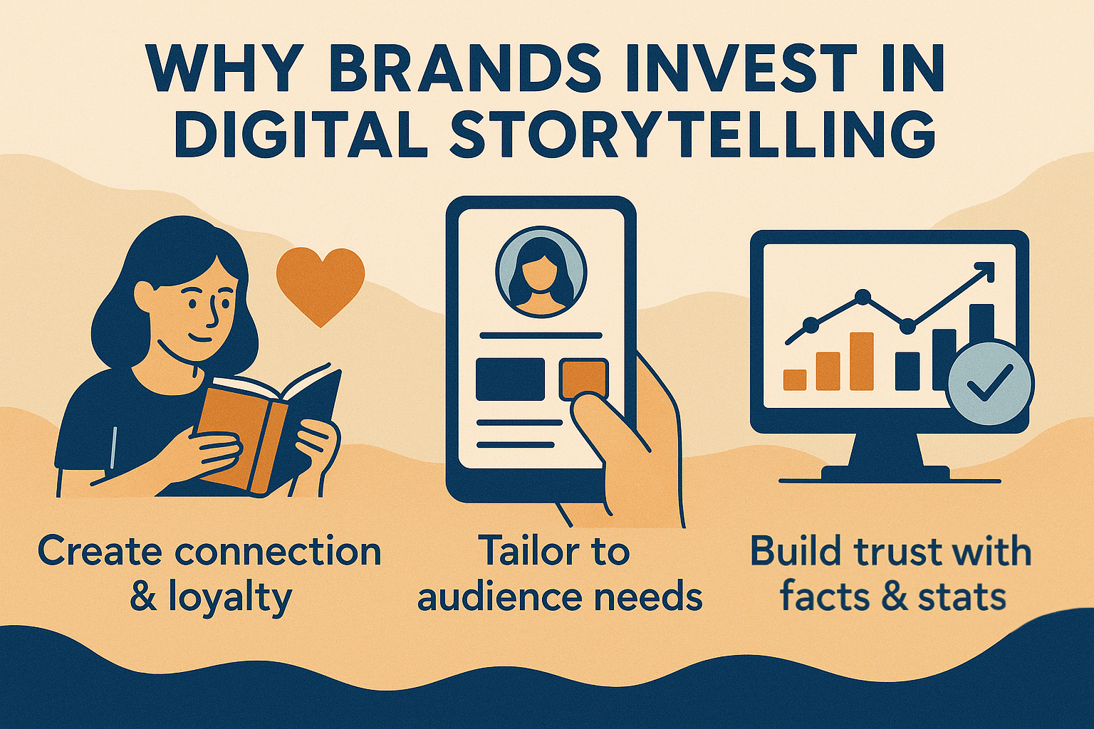 Graphic showing that storytelling builds connection, personalization, and trust through data.