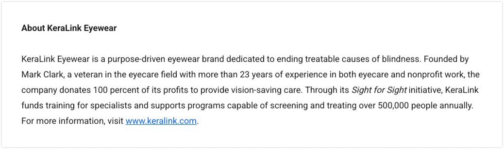 Example of a nonprofit press release boilerplate.