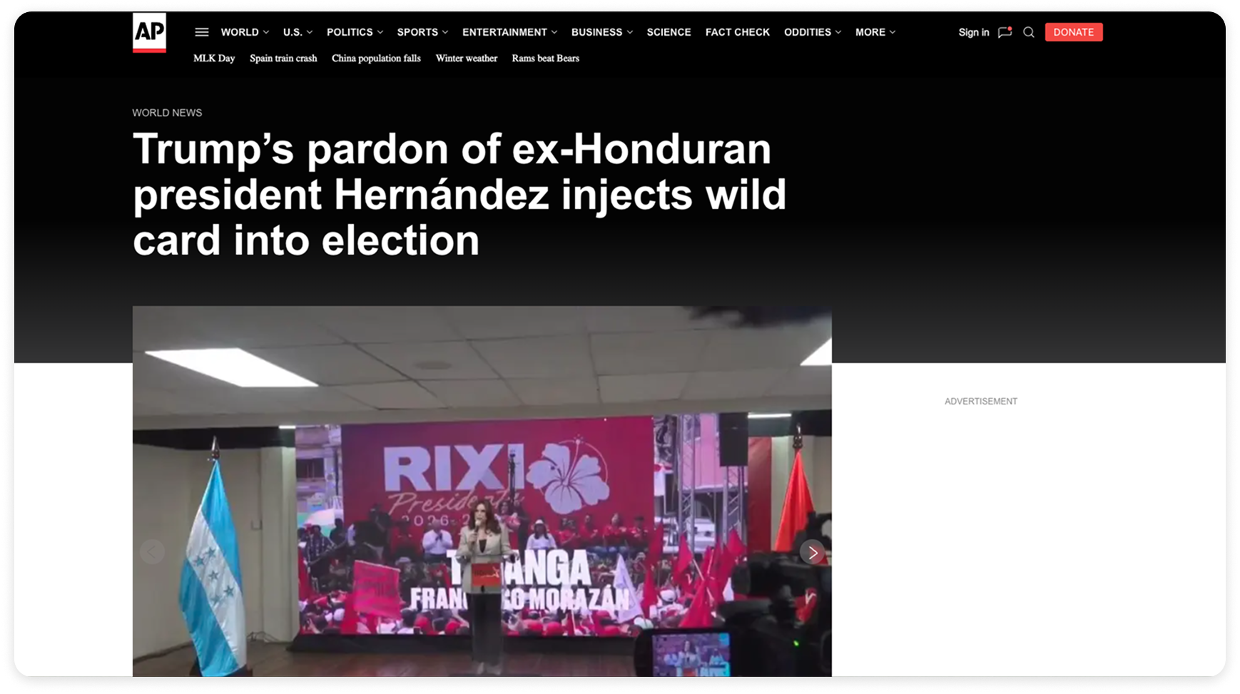 AP News article screenshot reporting on new US tariffs and their economic impact.