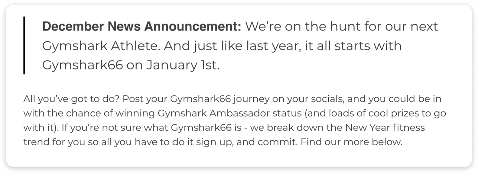 Gymshark annoucment regarding their latest hunt for the next Gymshark Athlete ambassador.