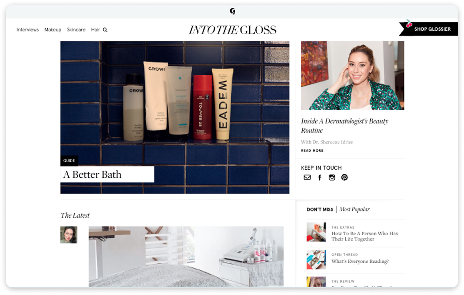 Screenshot of the Into The Gloss website homepage.