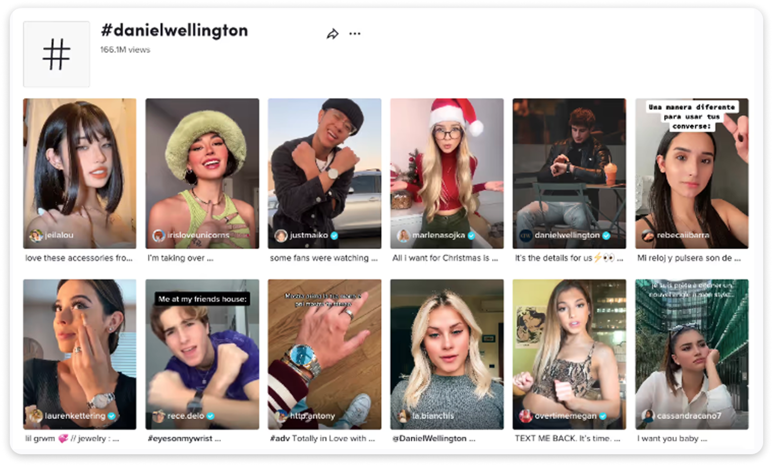 Influencer-generated content tracked by hashtag, with posts collected from social platforms and organized for review and reuse.