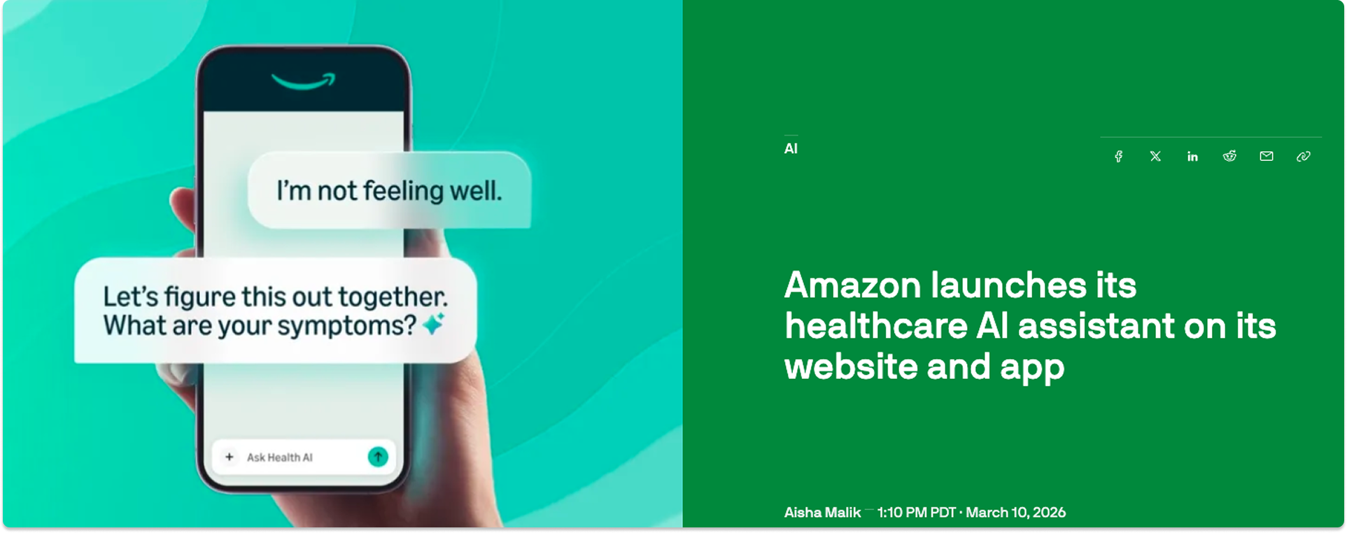 TechCrunch editorial article reporting Amazon’s healthcare AI assistant launch.