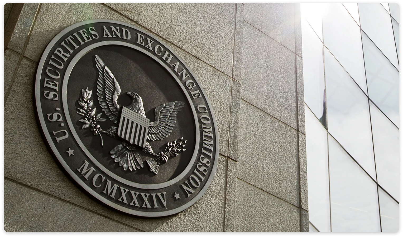 U.S. Securities and Exchange Commission seal displayed on the exterior of the SEC building.