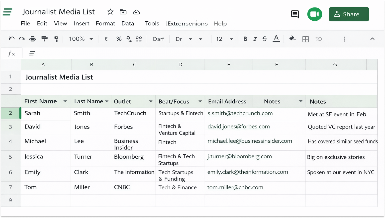 Example of journalist media contact.