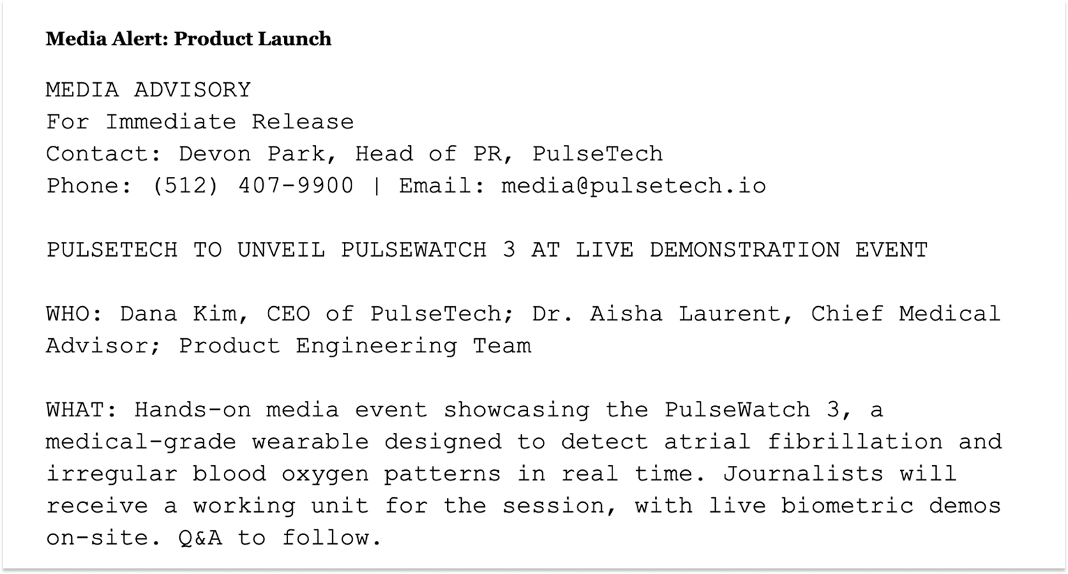 Media alert product launch example